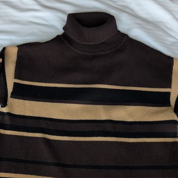 St John Sport by Marie Gray Mixed Stripe Brown & Tan Women's Turtleneck Sweater - Picture 7 of 9